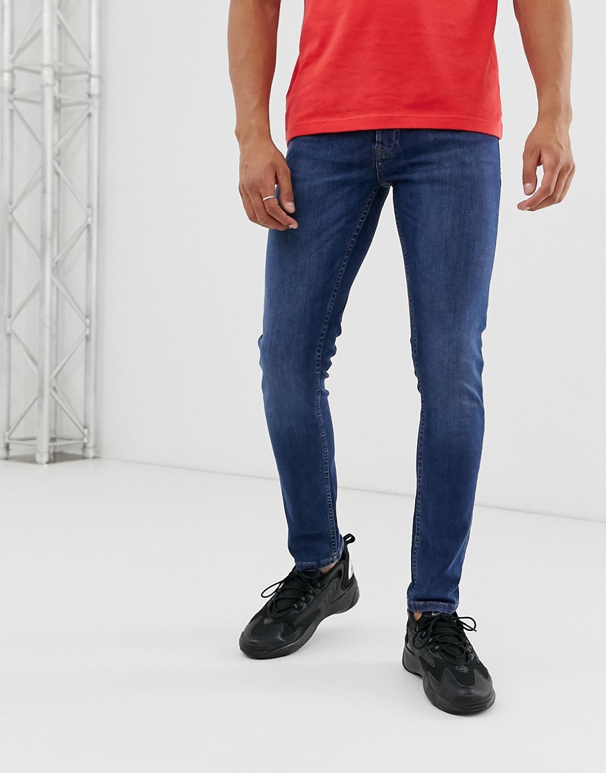 Topman - Skinny jeans met wassing in felblauw