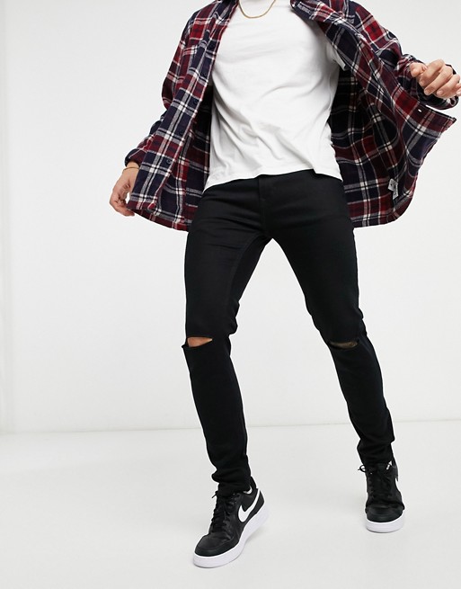 Topman skinny jeans with double knee rip in black
