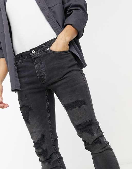 Washed black store ripped jeans mens