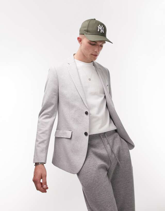 Topman skinny jersey blazer in gray