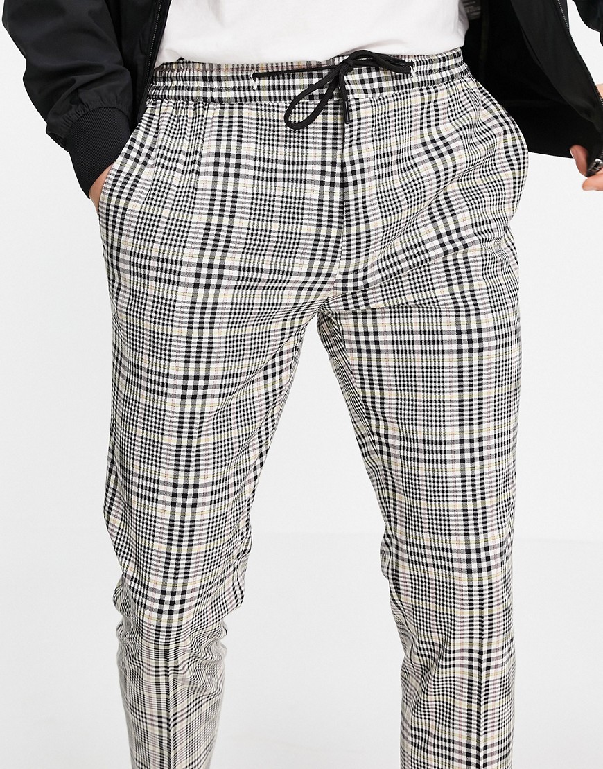Topman skinny jogger check trousers in pink and yellow-Multi