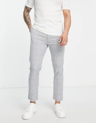 Topman skinny jogger checked trousers in grey