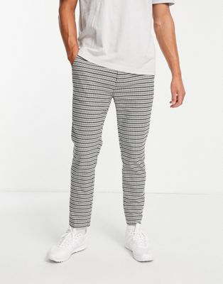 Topman skinny jogger dogstooth checked trousers in black and white