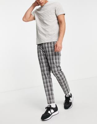 Topman skinny trackie shadow checked pants in navy - ASOS Price Checker
