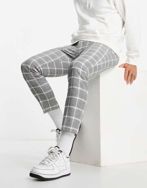 Topman - Skinny-joggingbukser i sort/hvidt Prince of Wales-tern