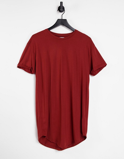 Topman skinny longline t-shirt in rust