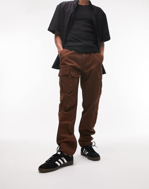 Topman wide leg front pocket cargo pants in brown