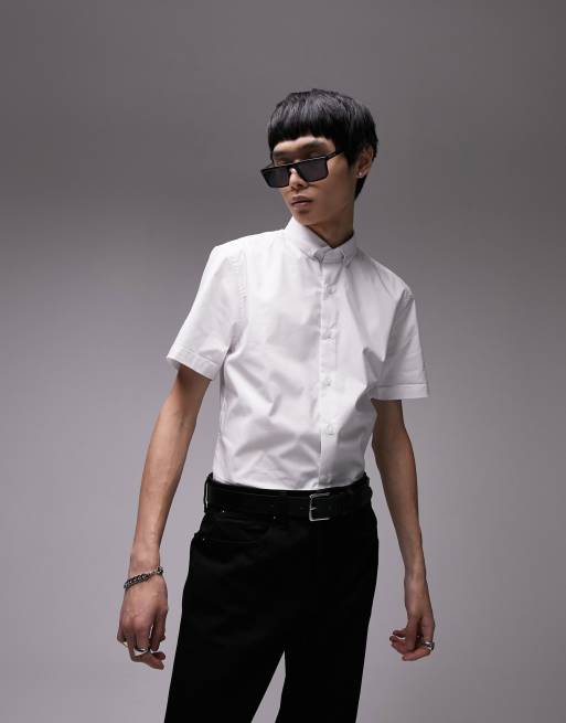 Topman - Skinny net overhemd met stretch en korte mouwen in wit	, 3 van 4