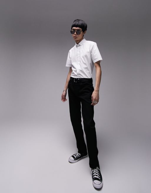 Topman - Skinny net overhemd met stretch en korte mouwen in wit	, 4 van 4