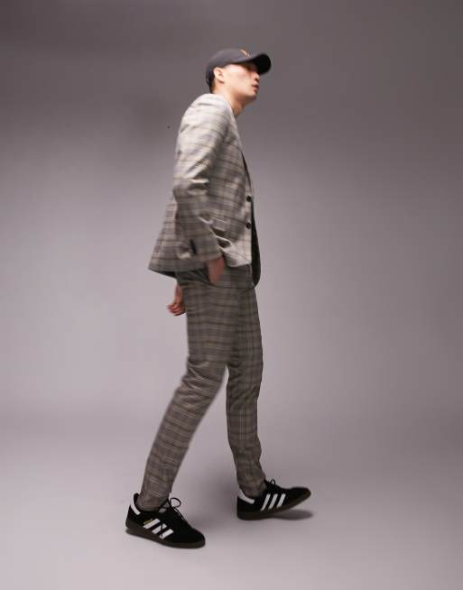 Topman skinny neutral checked wedding suit pants in grey