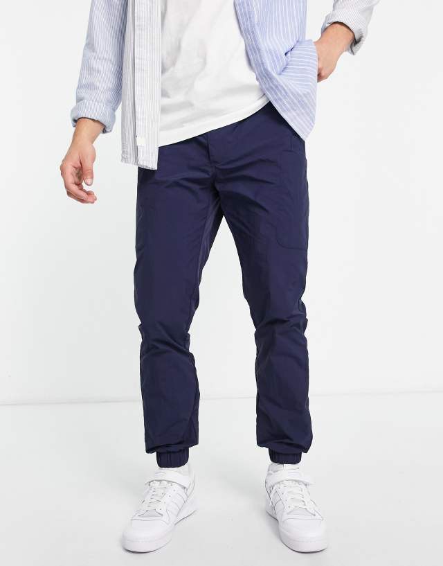 Topman skinny nylon cargo pants in navy