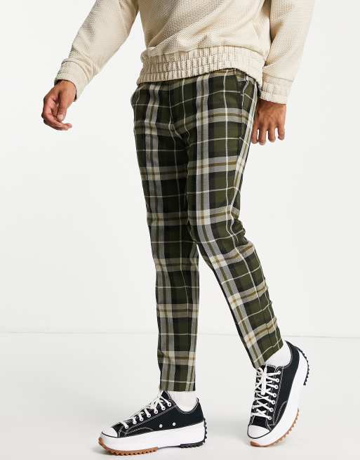 Topman skinny oversized check jogger in khaki