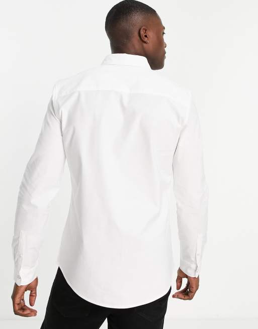 Topman - Skinny Oxford overhemd met stretch en lange mouwen in wit, 3 van 4