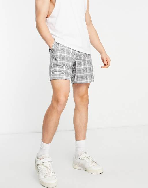 Topman skinny plaid shorts in black and white