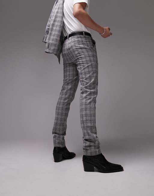 Topman skinny plaid suit pants in gray