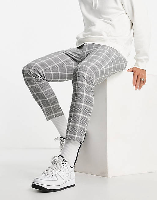 Trousers & Chinos Topman skinny pow checked jogger trousers in black and white 