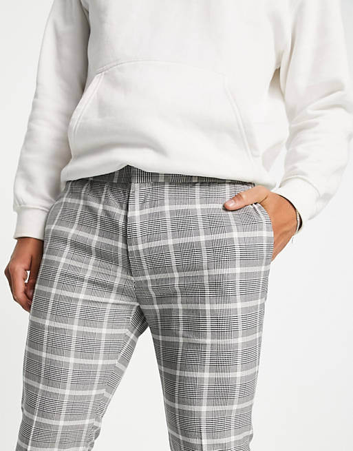 Trousers & Chinos Topman skinny pow checked jogger trousers in black and white 