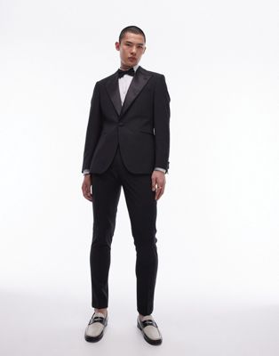 Topman Skinny Premium Wool Rich Tux Pants In Black