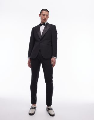 Topman Topman skinny premium wool rich tux trousers in black