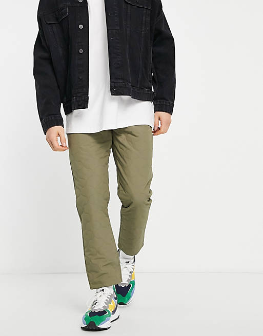 Topman skinny quilted trackie pants in khaki
