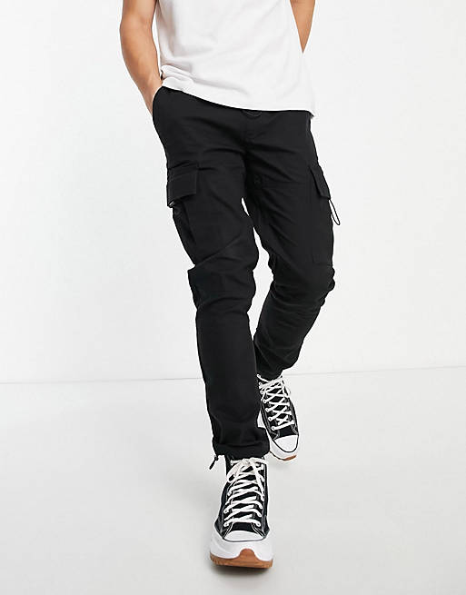 Topman skinny side pocket cargo trousers in black