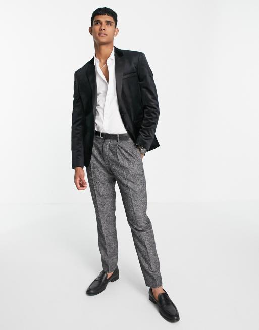 Topman skinny single breasted suit jacket in black velvet | ASOS