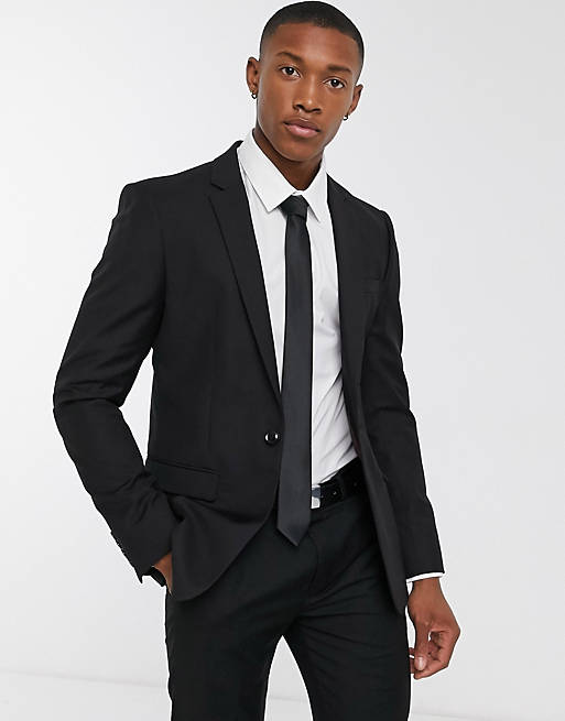 Suits Topman skinny single breasted suit jacket in black 