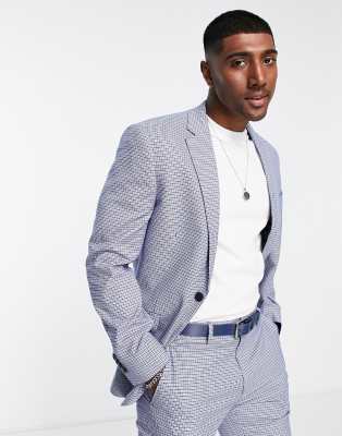 Topman skinny single breasted suit jacket in blue check - ASOS Price Checker