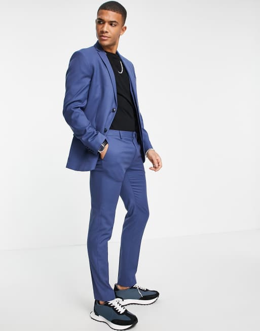 Topman skinny single breasted suit jacket in blue ASOS