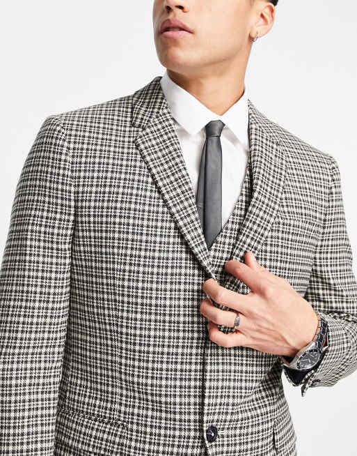 Skinny Single Breasted Check Suit Jacket