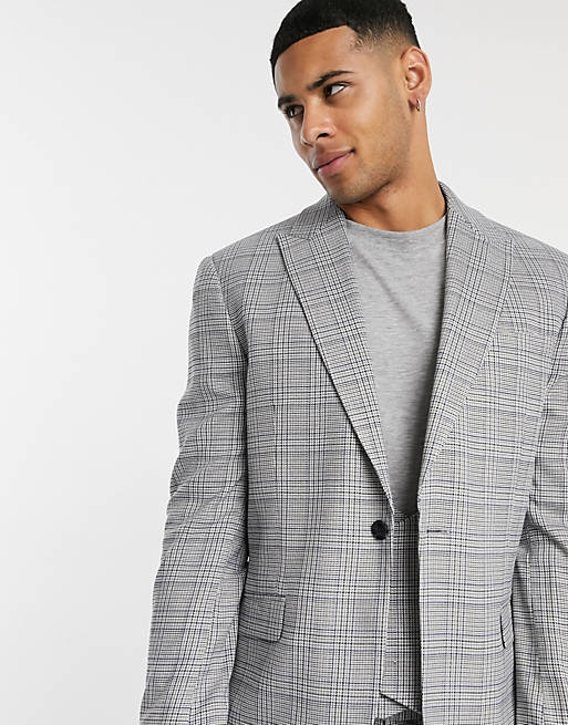 for Men Mens Clothing Jackets Blazers TOPMAN Skinny Single Breasted Suit Jacket in Grey Grey 