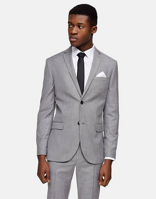 Topman skinny single breasted suit jacket in gray