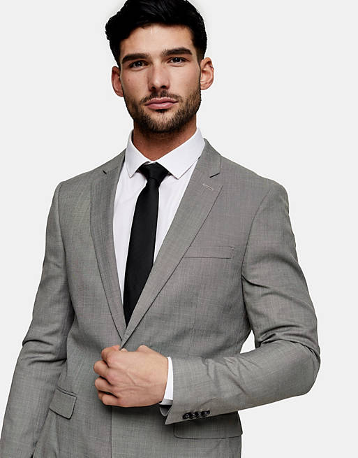 Topman skinny single breasted suit jacket in gray