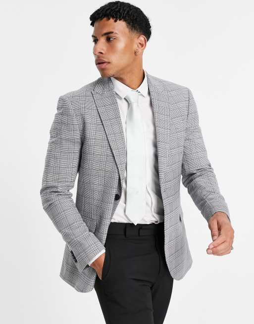 Topman skinny single breasted suit jacket in grey check | ASOS