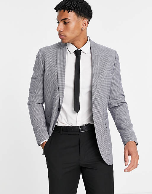 Men Topman skinny single breasted suit jacket in grey 