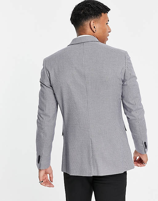 Men Topman skinny single breasted suit jacket in grey 