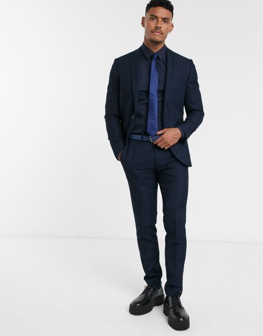 Topman skinny single breasted suit jacket in navy