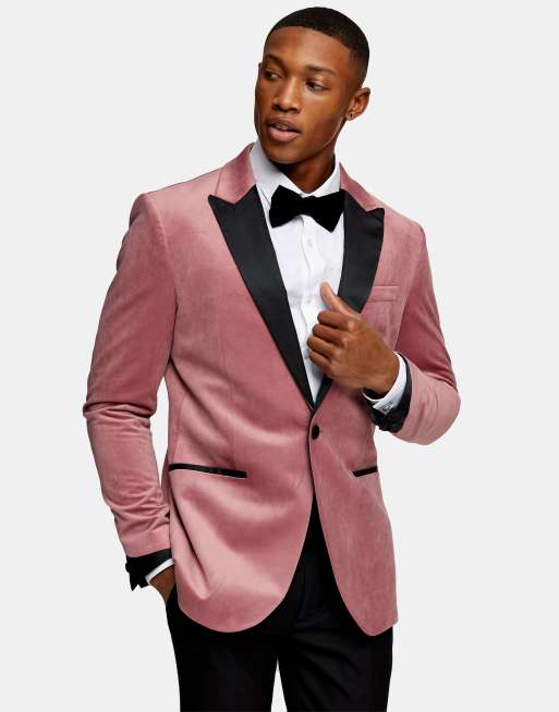 Tuxedo Jacket Mens Slim Fit Pink Pastel Velvet Dinner Blazer Shawl Lapel  Collar 1 Button AZAR 