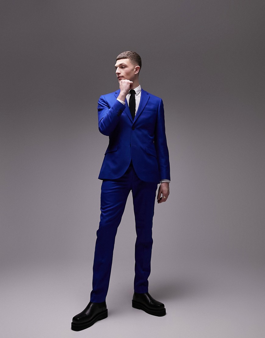 Topman skinny single breasted two button suit jacket in blue