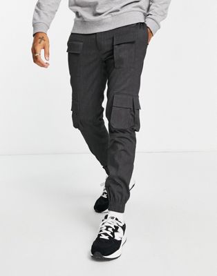 Topman skinny smart cargo trousers with multi pockets in charcoal
