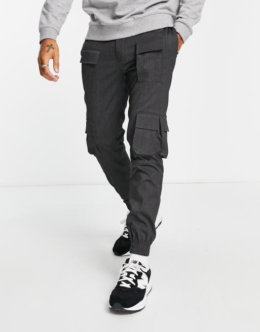 Topman skinny smart cargo trousers with multi pockets in charcoal | ASOS