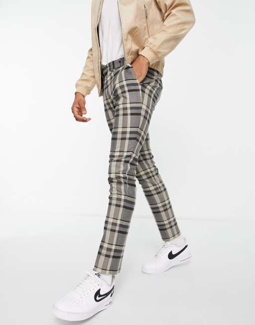 Topman skinny smart pants in black check