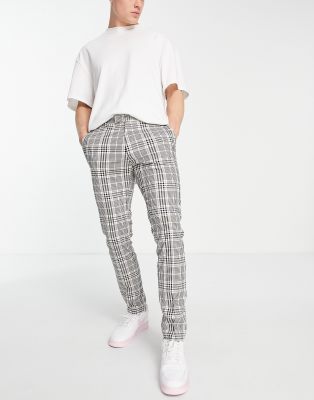 Topman Skinny Smart Pants In Pink & Yellow Light Plaid