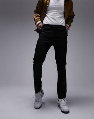 Topman Skinny Smart Pants With Elastic Waistband In Black