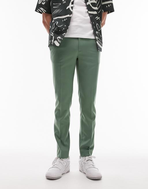 Topman skinny smart pants with elastic waistband in sage