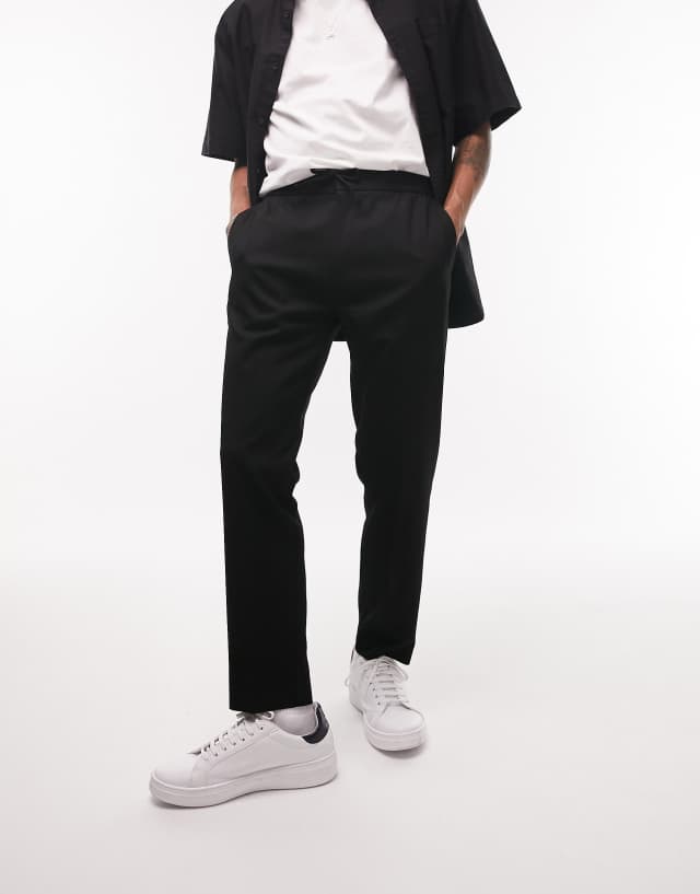 Topman skinny smart pants with elasticated waistband in black