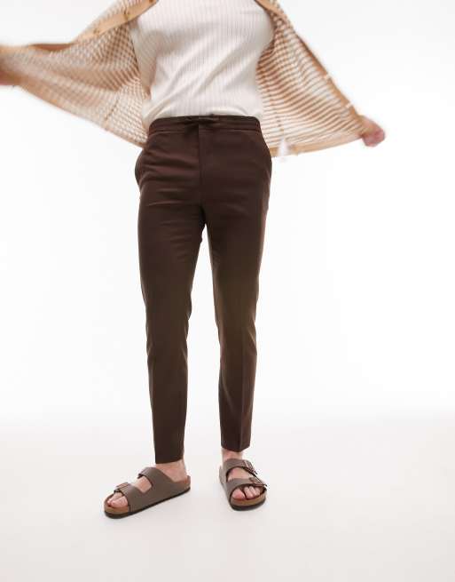 Topman skinny smart pants with elasticated waistband in brown