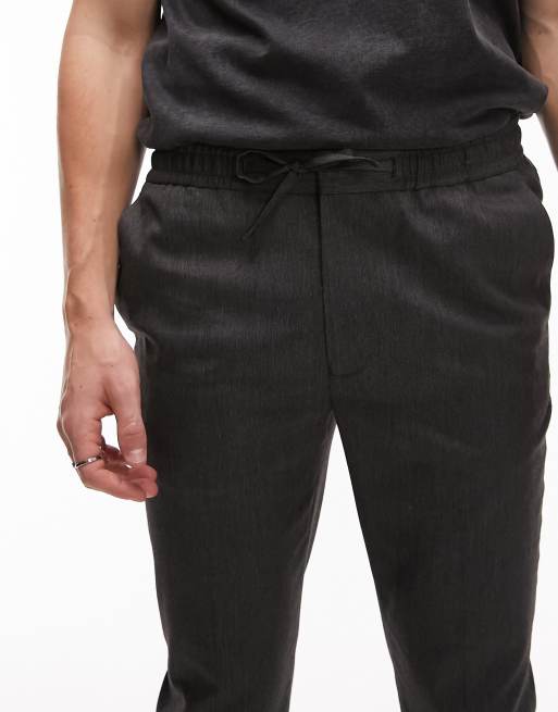Topman skinny smart pants with elasticated waistband in charcoal, 4 of 5