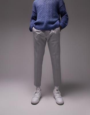 skinny smart pants with elasticated waistband in light gray