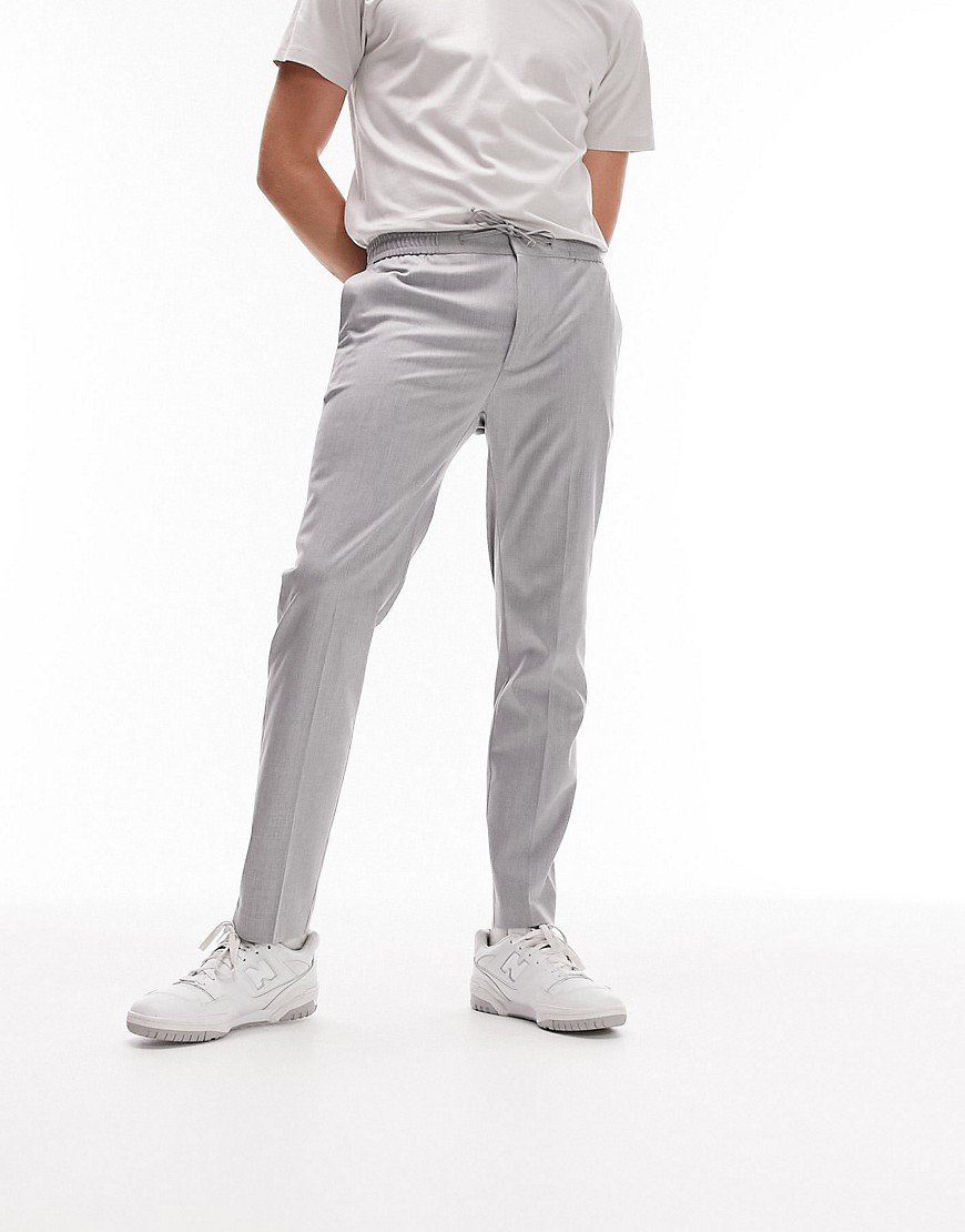 skinny smart pants with elasticated waistband in light gray